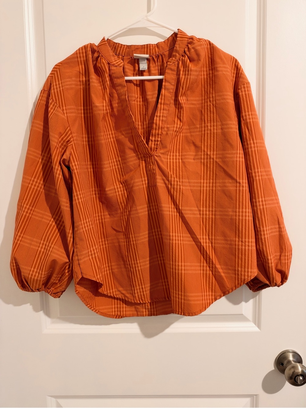 a new day Orange Plaid V-Neck Long Sleeve Top
